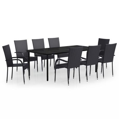 vidaXL 9 Piece Garden Dining Set Black, black vidaXL 9 Piece Garden Dining Set Black