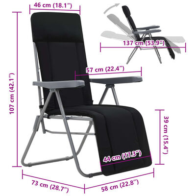 vidaXL Folding Garden Chairs with Cushions 2 pcs Black, black vidaXL Folding Garden Chairs with Cushions 2 pcs Black