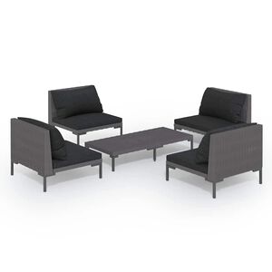 vidaXL 5 Piece Garden Lounge Set with Cushions Poly Rattan Dark Grey
