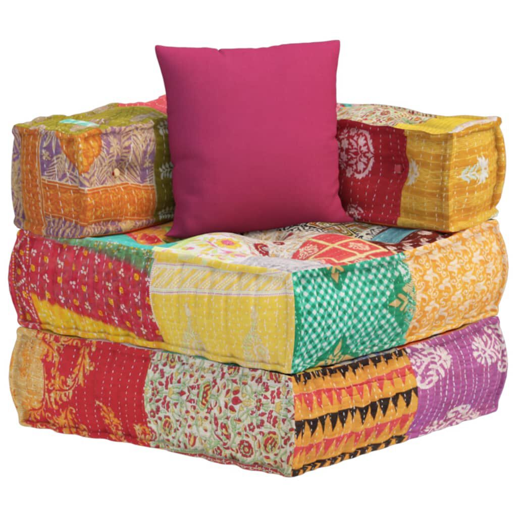 vidaXL Modular Pouffe with Pillow Patchwork Fabric