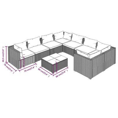 vidaXL 9 Piece Garden Lounge Set with Cushions Poly Rattan Grey, grey and blue vidaXL 9 Piece Garden Lounge Set with Cushions Poly Rattan Grey