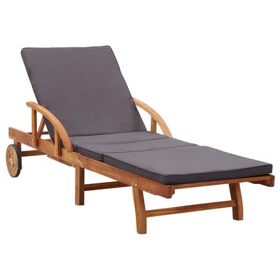 vidaXL Sun Lounger with Cushion Solid Acacia Wood, dark grey vidaXL Sun Lounger with Cushion Solid Acacia Wood