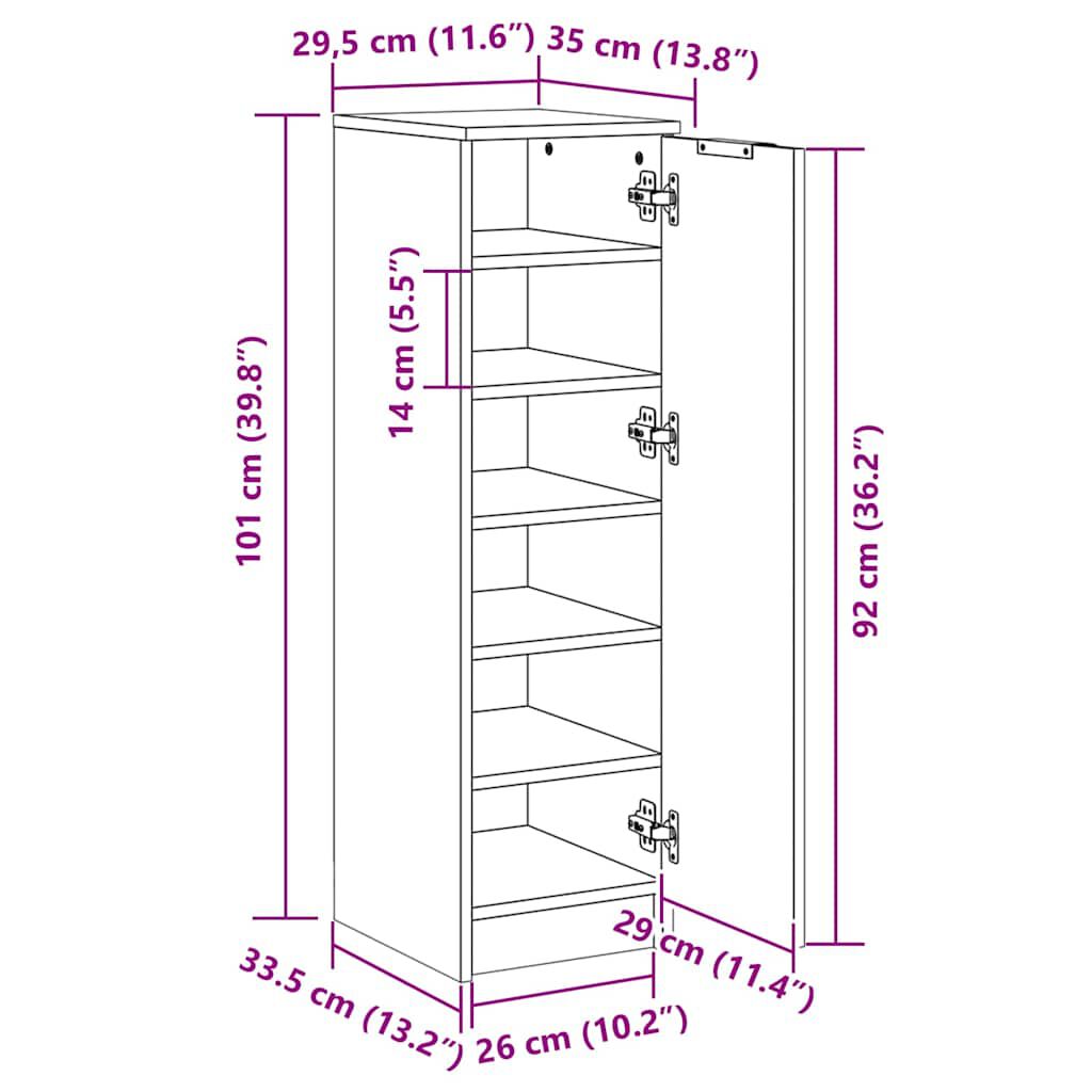 vidaXL Shoe Cabinet White 30x35x100 cm Engineered Wood