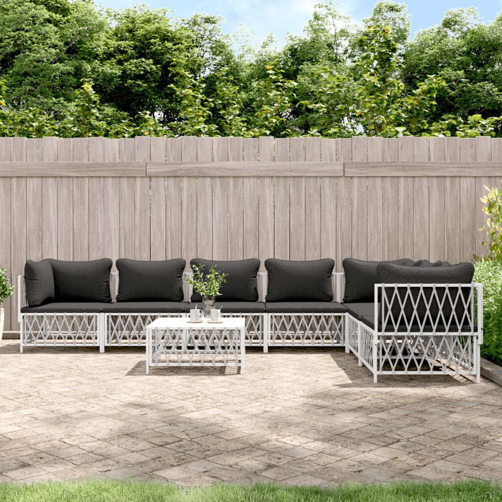 vidaXL 8 Piece Garden Lounge Set with Cushions White Steel