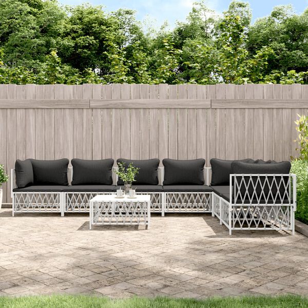 vidaXL 8 Piece Garden Lounge Set with Cushions White Steel