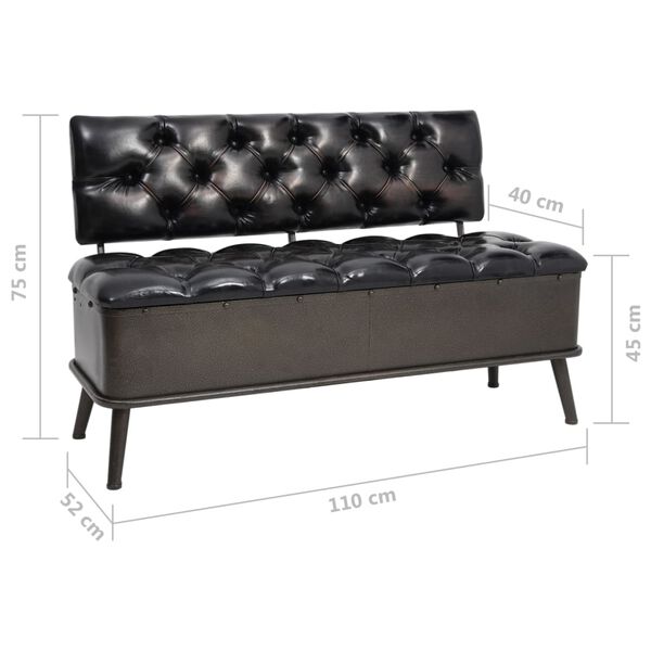 vidaXL Storage Bench with Backrest 110 cm Black Faux Leather