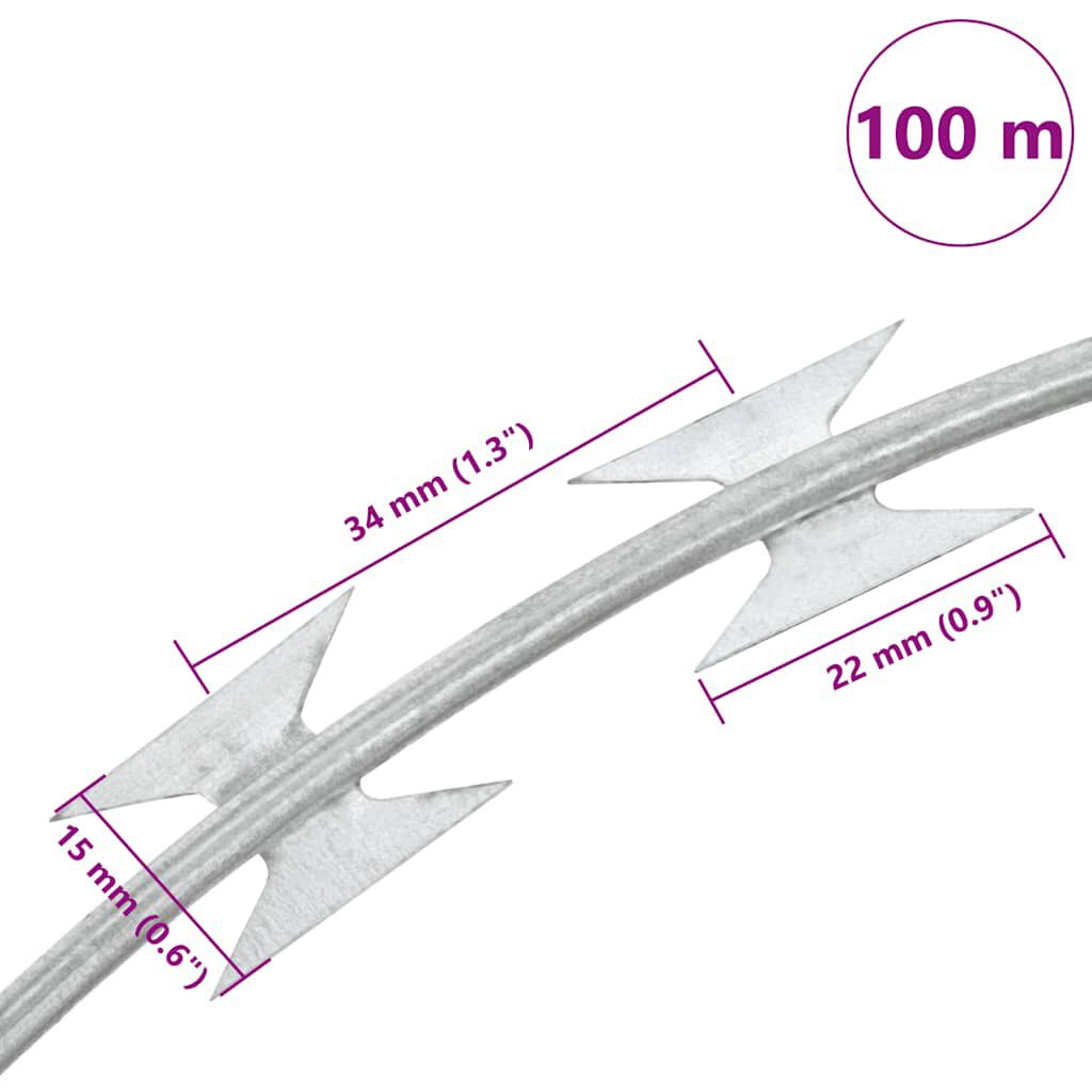 vidaXL Razor Wire Helical Wire Roll Galvanized Steel 100 m