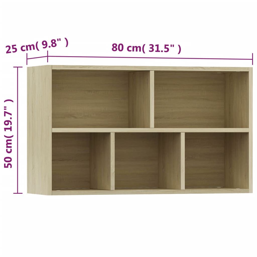 vidaXL Book Cabinet/Sideboard Sonoma Oak 50x25x80 cm Engineered Wood