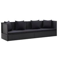 vidaXL Garden Bed with Cushion and Pillow Poly Rattan Black, black vidaXL Garden Bed with Cushion and Pillow Poly Rattan Black