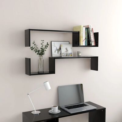 vidaXL Wall Shelf 2 pcs Black 100x15x20 cm Engineered Wood