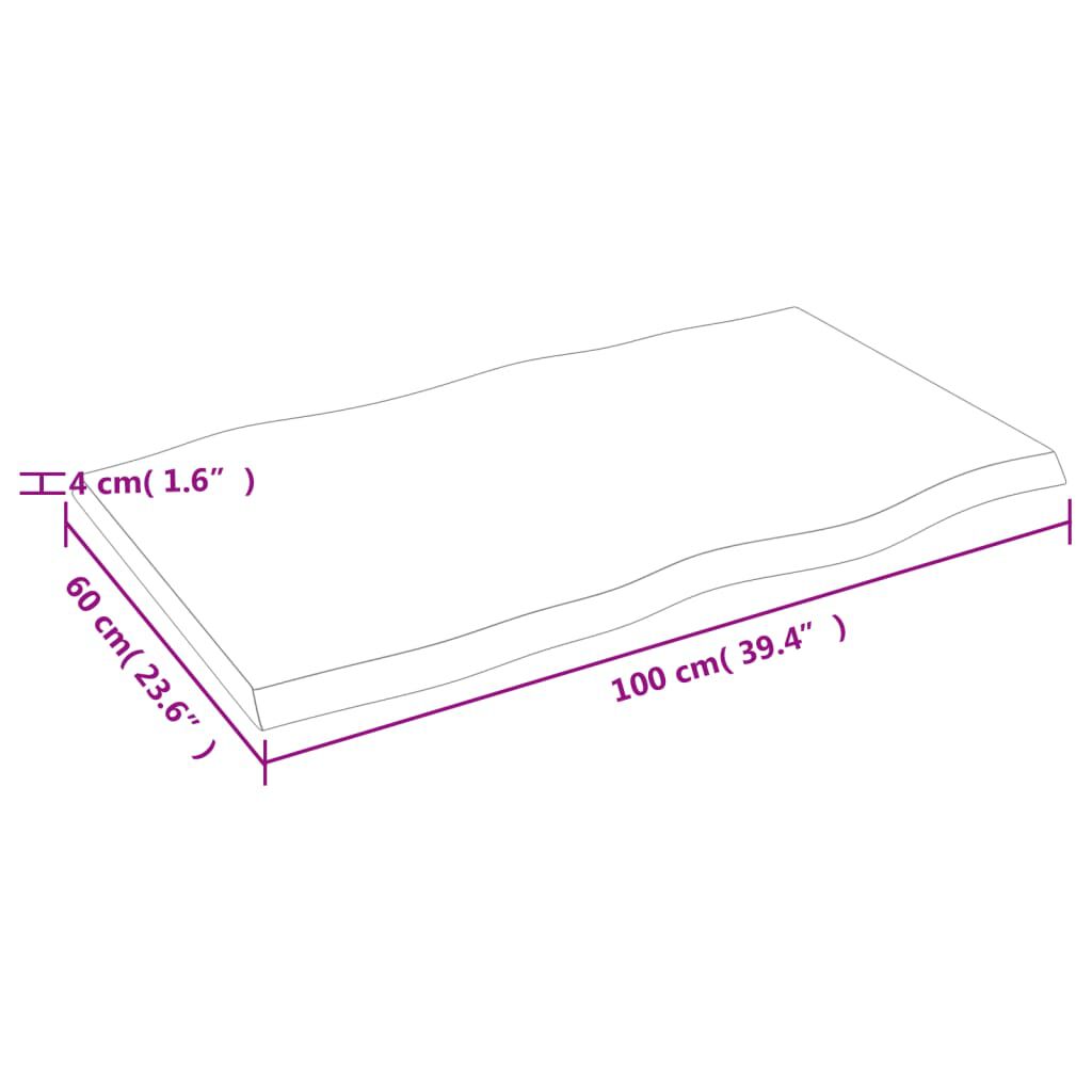 vidaXL Table Top Light Brown 100x60x(2-4)cm Treated Solid Wood Live Edge