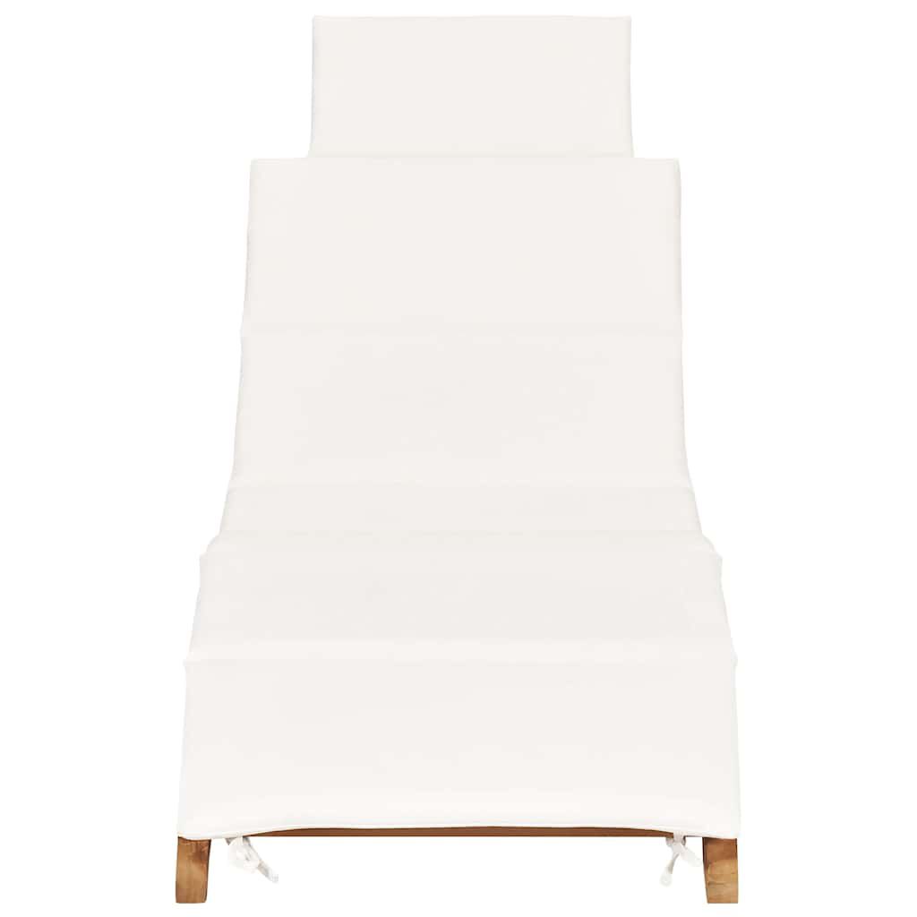 vidaXL Folding Sun Lounger with Cream White Cushion Solid Teak Wood