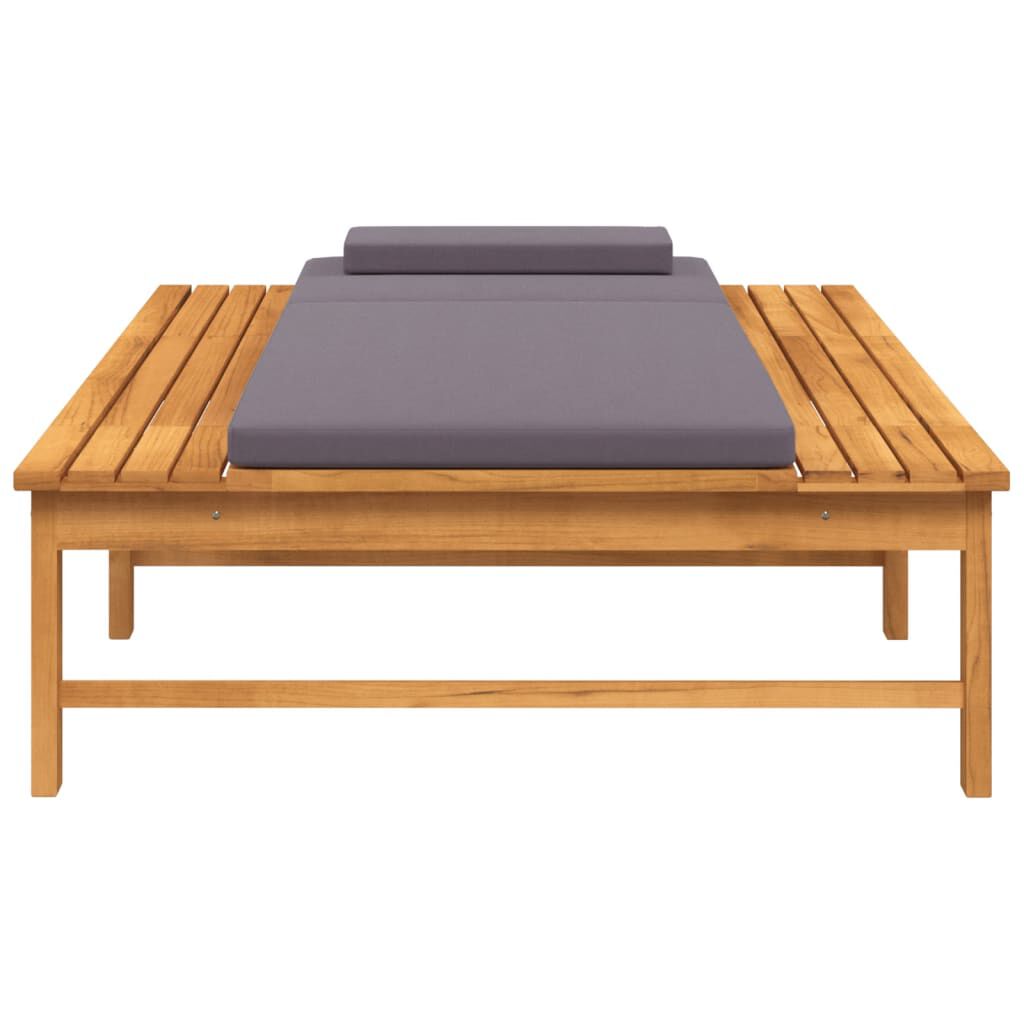 vidaXL Sun Lounger with Dark Grey Cushion and Pillow Solid Wood Acacia