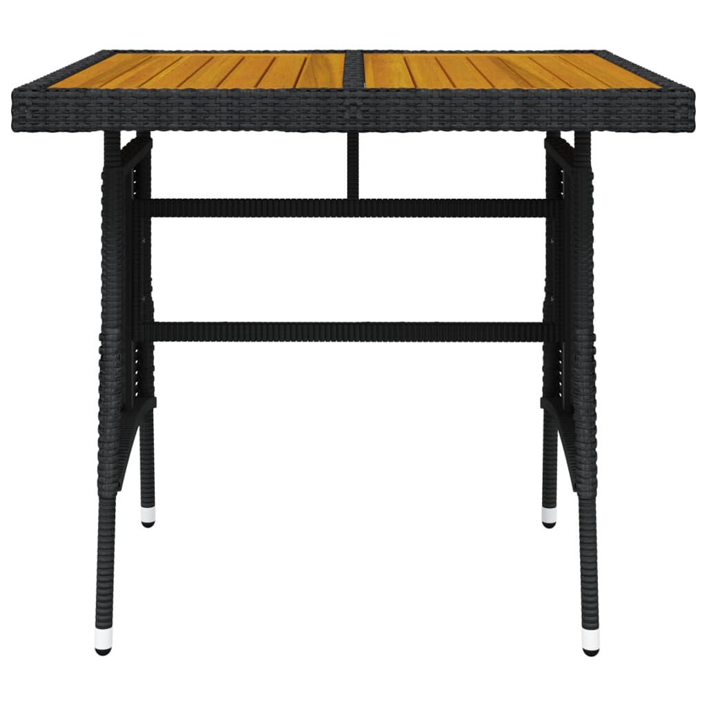 vidaXL Garden Table Black 70x70x72 cm Poly Rattan & Solid Acacia Wood