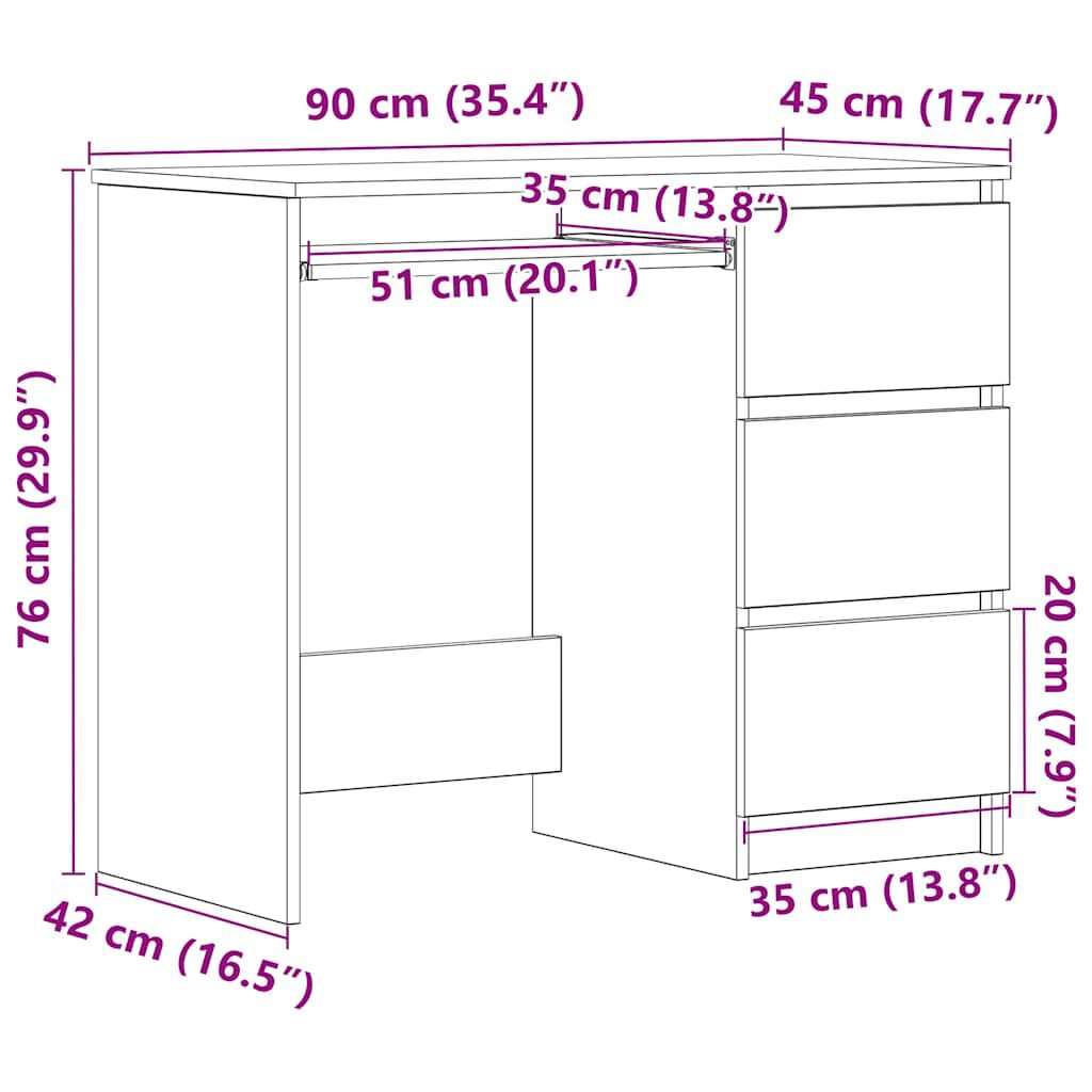 vidaXL Desk Black 90x45x76 cm Engineered Wood