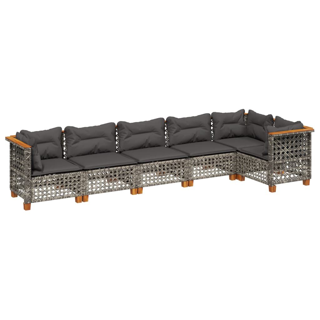 vidaXL 6 Piece Garden Sofa Set with Cushions Grey Poly Rattan