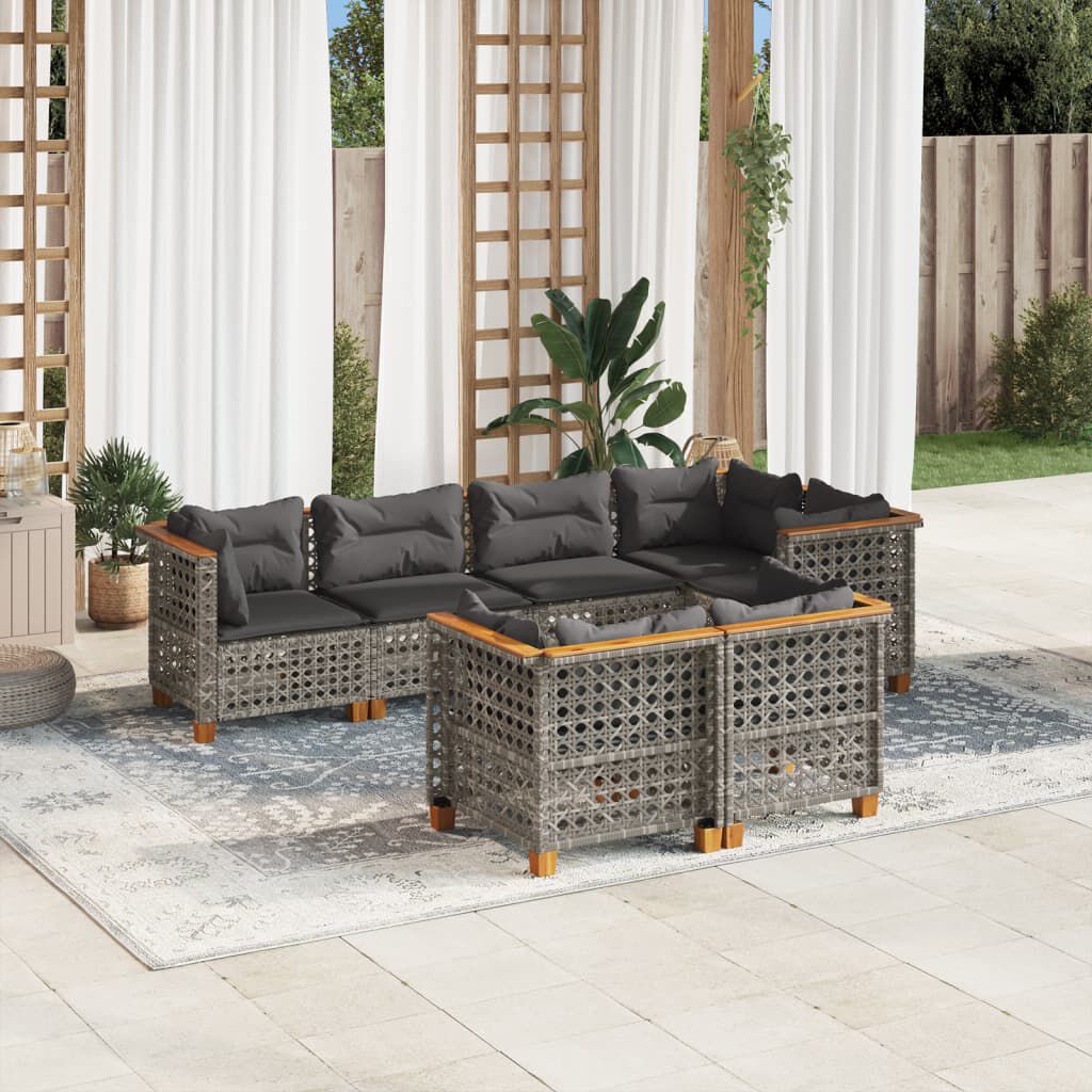 vidaXL 7 Piece Garden Sofa Set with Cushions Grey Poly Rattan