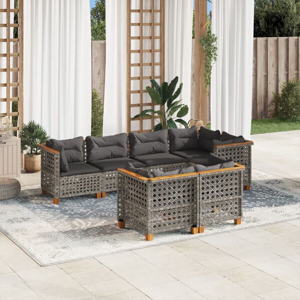 vidaXL 7 Piece Garden Sofa Set with Cushions Grey Poly Rattan