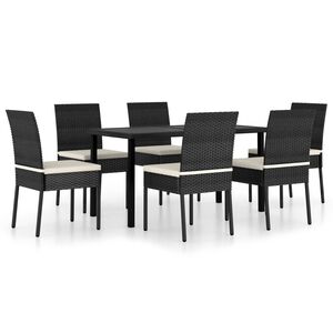 vidaXL 7 Piece Garden Dining Set Poly Rattan Black