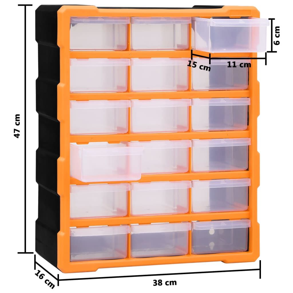 vidaXL Multi-drawer Organiser with 18 Middle Drawers 38x16x47 cm, orange and black vidaXL Multi-drawer Organiser with 18 Middle Drawers 38x16x47 cm