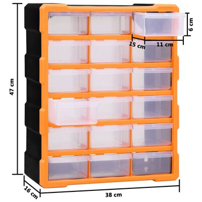 vidaXL Multi-drawer Organiser with 18 Middle Drawers 38x16x47 cm, orange and black vidaXL Multi-drawer Organiser with 18 Middle Drawers 38x16x47 cm