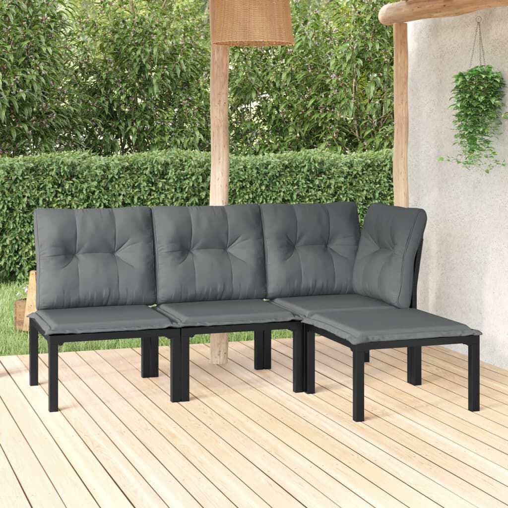 vidaXL 4 Piece Garden Lounge Set Black and Grey Poly Rattan