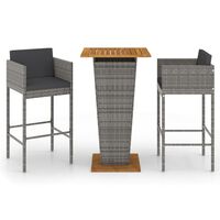 vidaXL 3 Piece Garden Bar Set with Cushions Poly Rattan Grey