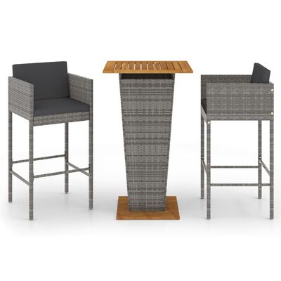 vidaXL 3 Piece Garden Bar Set with Cushions Poly Rattan Grey, grey vidaXL 3 Piece Garden Bar Set with Cushions Poly Rattan Grey