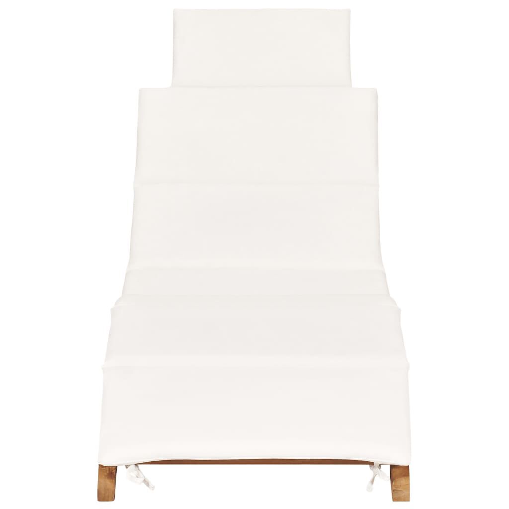 vidaXL Folding Sun Lounger with Cream White Cushion Solid Teak Wood