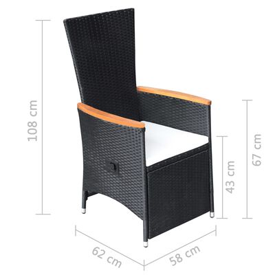 vidaXL Reclining Garden Chairs 2 pcs with Cushions Poly Rattan Black,  vidaXL Reclining Garden Chairs 2 pcs with Cushions Poly Rattan Black