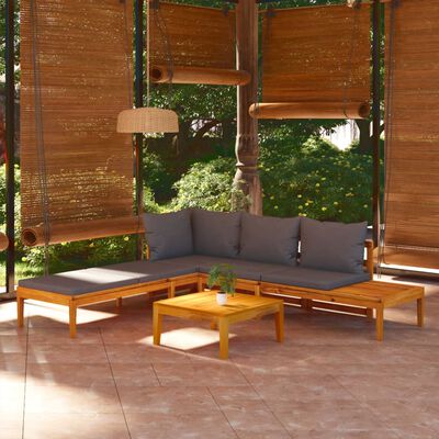 vidaXL 3 Piece Garden Lounge Set with Dark Grey Cushions Acacia Wood, dark grey vidaXL 3 Piece Garden Lounge Set with Dark Grey Cushions Acacia Wood