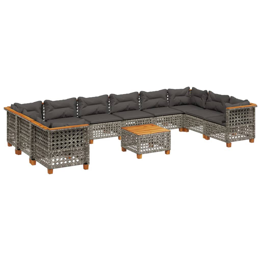 vidaXL 11 Piece Garden Sofa Set with Cushions Grey Poly Rattan
