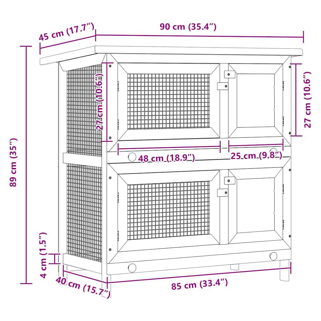 vidaXL Outdoor Rabbit Hutch Small Animal House Pet Cage 4 Doors Wood
