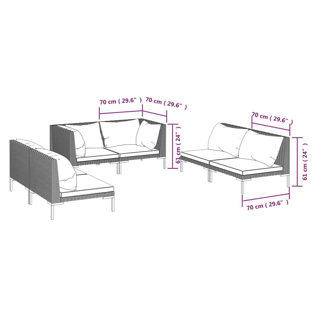 vidaXL 6 Piece Garden Lounge Set with Cushions Poly Rattan Dark Grey