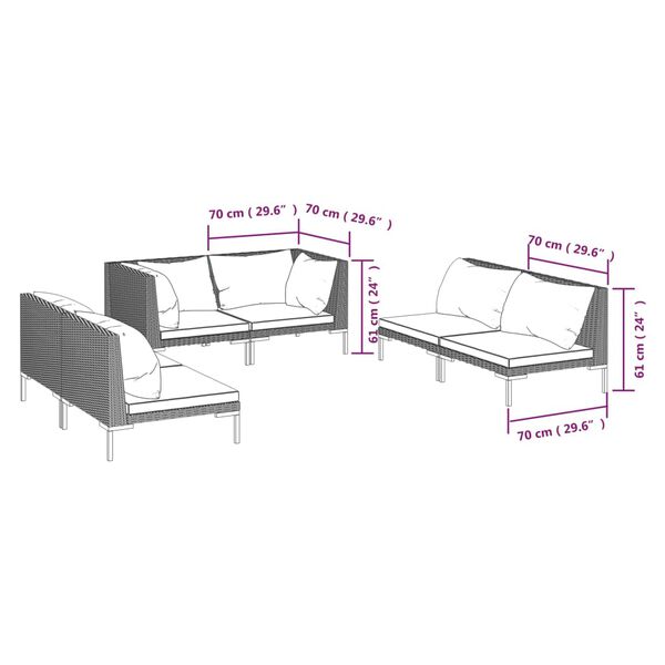 vidaXL 6 Piece Garden Lounge Set with Cushions Poly Rattan Dark Grey