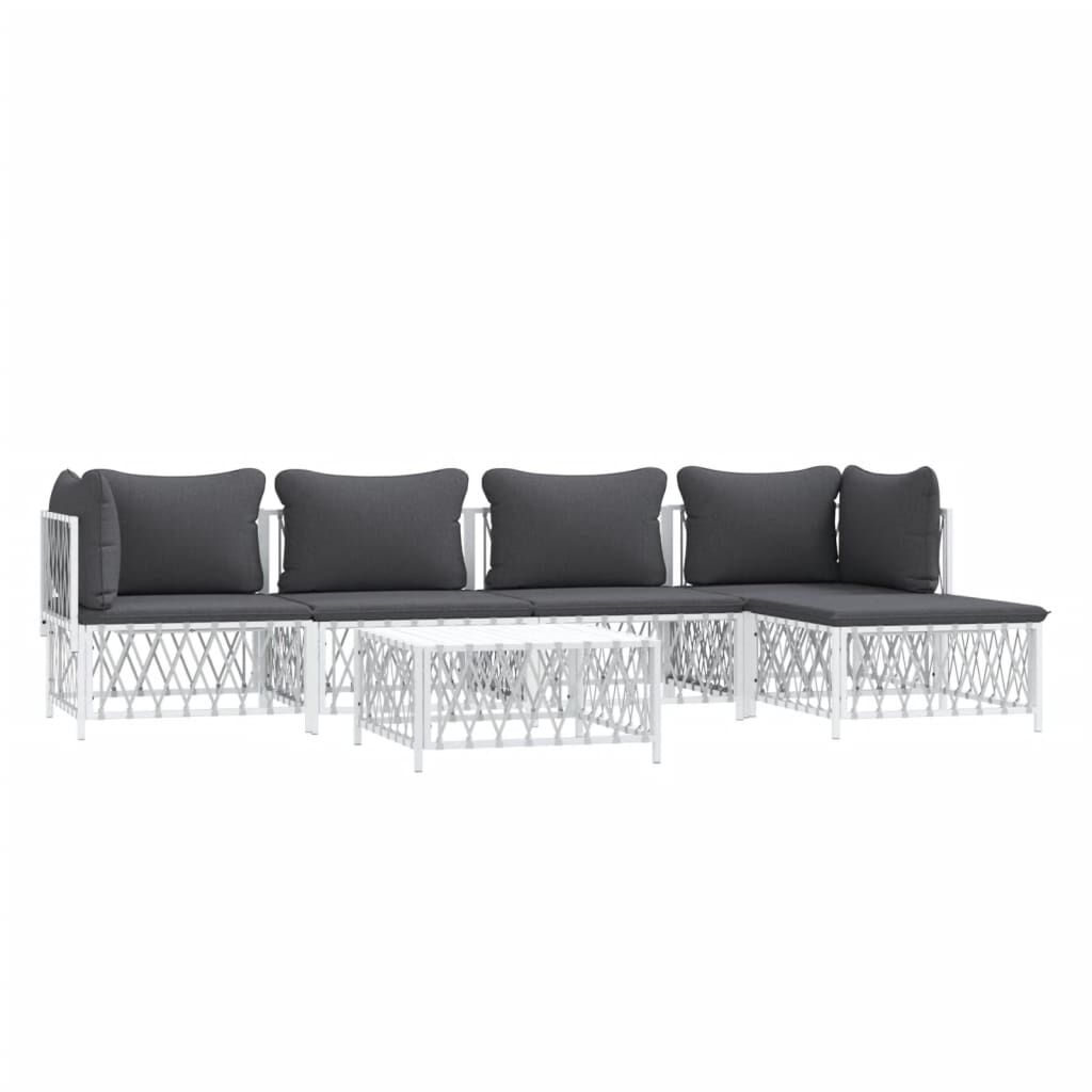 vidaXL 6 Piece Garden Lounge Set with Cushions White Steel
