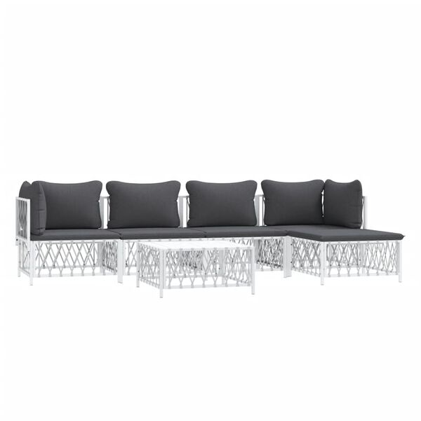 vidaXL 6 Piece Garden Lounge Set with Cushions White Steel