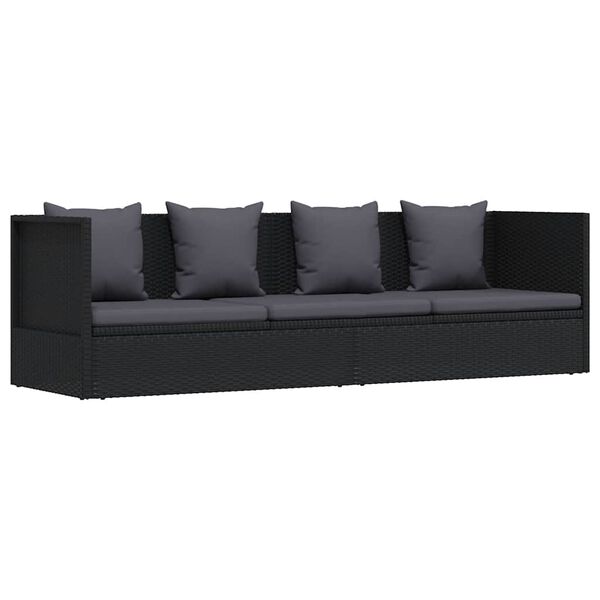 vidaXL Garden Bed with Cushion and Pillow Poly Rattan Black