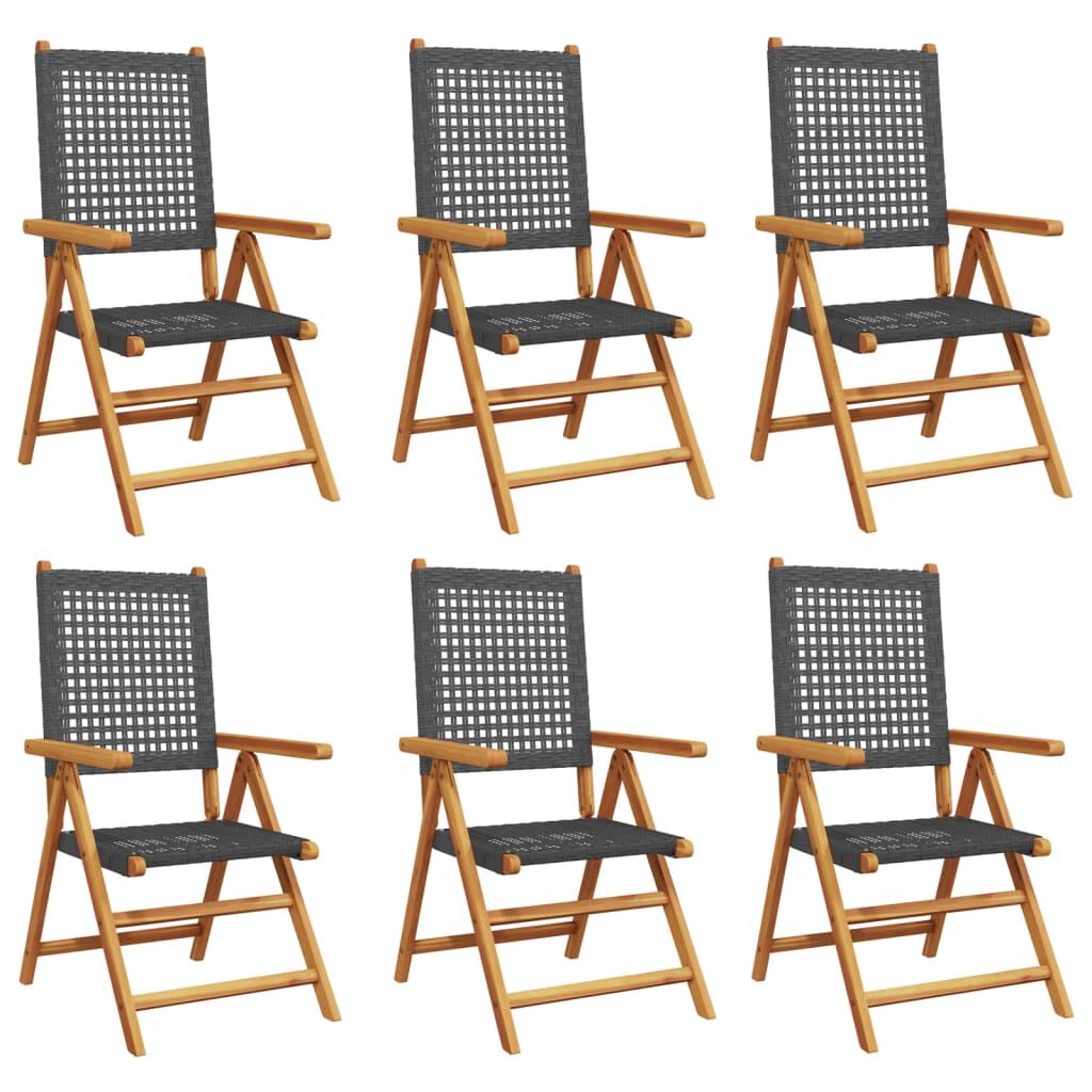 vidaXL Reclining Garden Chairs 6 pcs Black Poly Rattan and Solid Wood