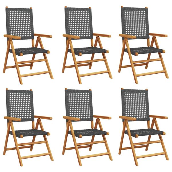 vidaXL Reclining Garden Chairs 6 pcs Black Poly Rattan and Solid Wood