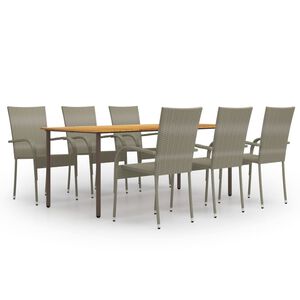 vidaXL 7 Piece Garden Dining Set Poly Rattan Grey