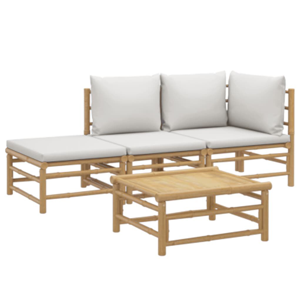 vidaXL 4 Piece Garden Lounge Set with Light Grey Cushions Bamboo