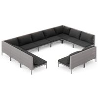 vidaXL 11 Piece Garden Lounge Set with Cushions Poly Rattan Dark Grey