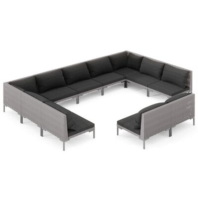 vidaXL 11 Piece Garden Lounge Set with Cushions Poly Rattan Dark Grey,  vidaXL 11 Piece Garden Lounge Set with Cushions Poly Rattan Dark Grey