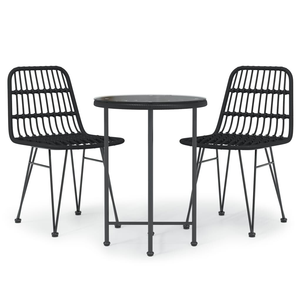 vidaXL 3 Piece Garden Dining Set Black Poly Rattan