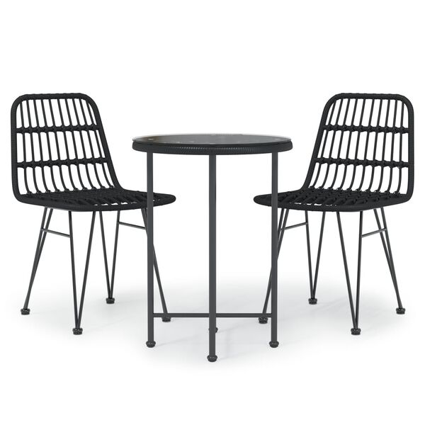 vidaXL 3 Piece Garden Dining Set Black Poly Rattan