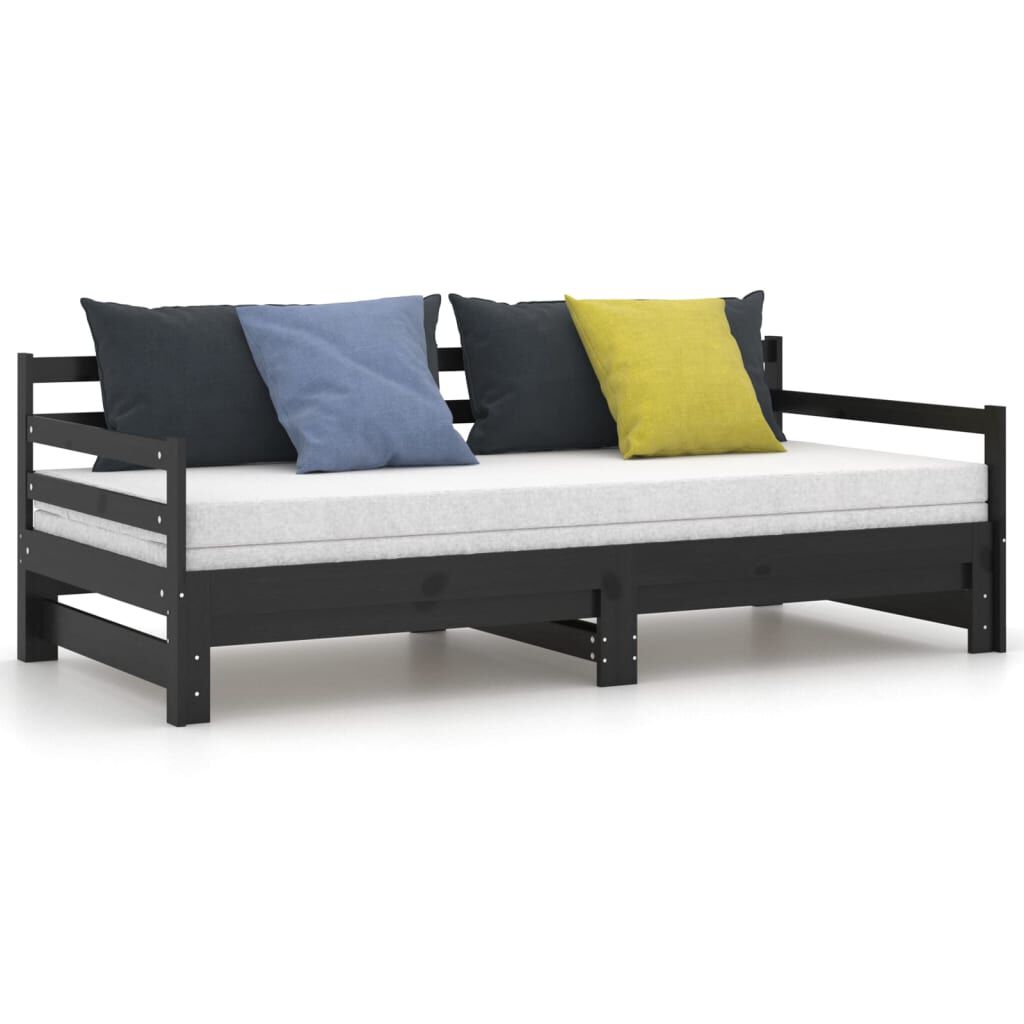 vidaXL Pull-out Day Bed without Mattress Black 2x(90x200)cm