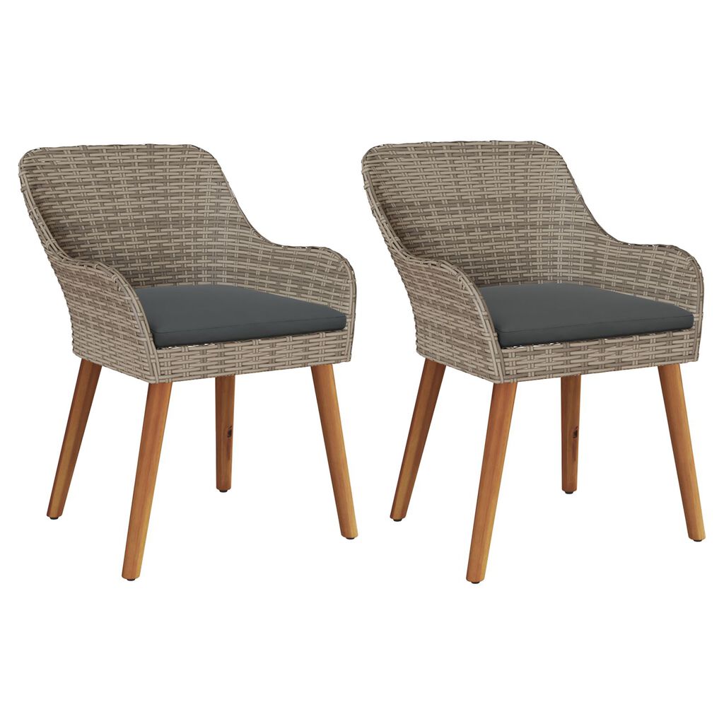 vidaXL Outdoor Chairs with Cushions 2 pcs Poly Rattan Black