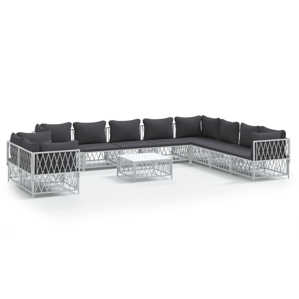 vidaXL 11 Piece Garden Lounge Set with Cushions White Steel