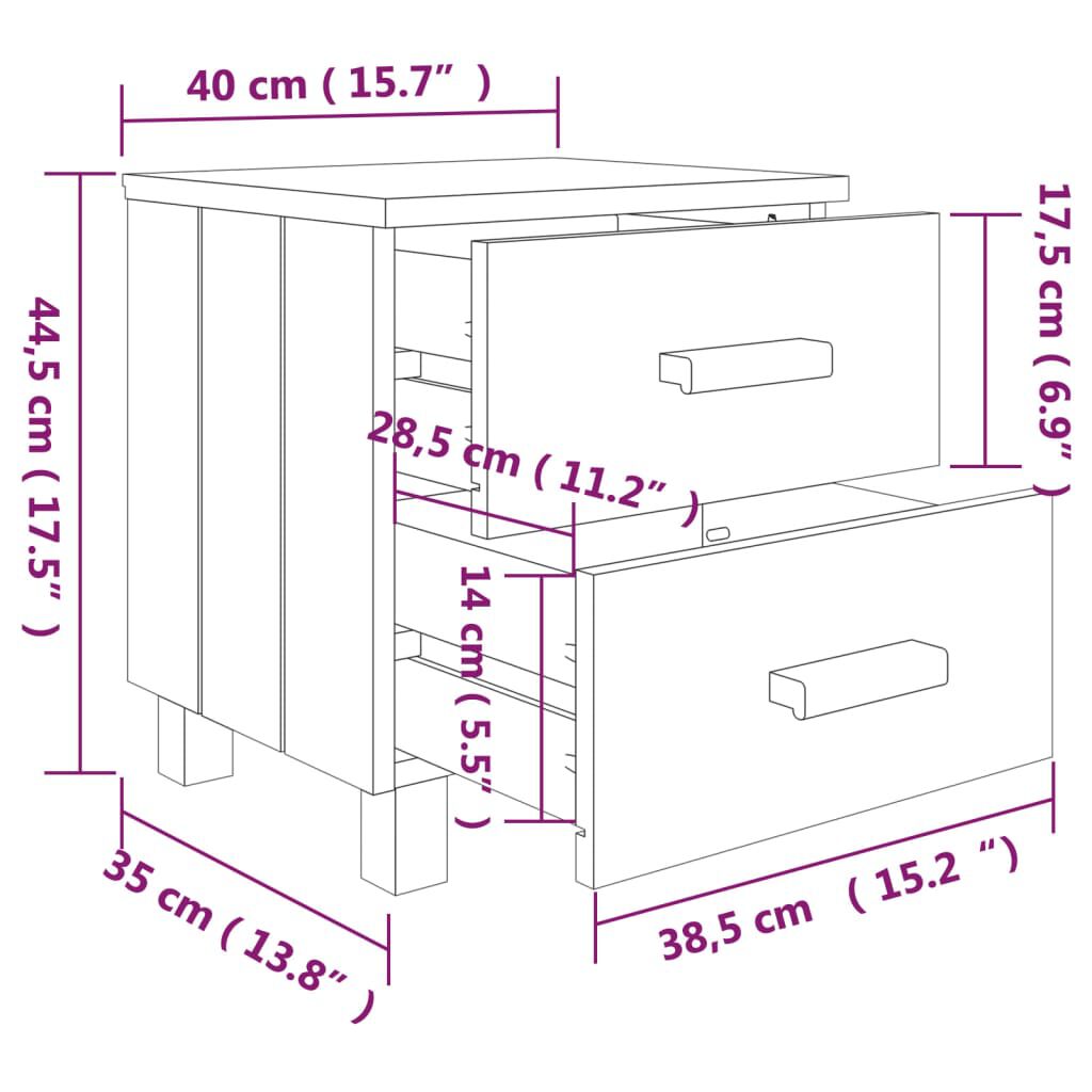 vidaXL Bedside Cabinets HAMAR 2 pcs Honey Brown 40x35x44.5cm Solid Wood